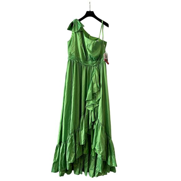 Mac Duggal Bow One Shoulder Ruffle Asymmetric Hem Gown Size 14 68027 - Picture 3 of 6